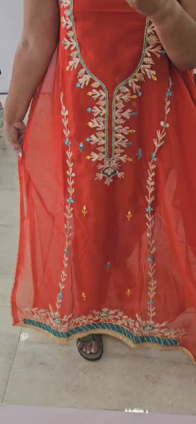 Organza Suit with Gota Work (Style 1) Greenish Blue Dupatta
